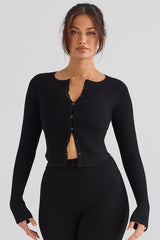 Sylvia Black Ribbed Knit Cardigan - SALE