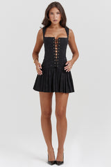 Talia Black Pleated Mini Dress