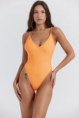 Rhodes Light Orange Plunge One Piece Swimsuit