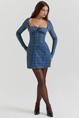 Malika Blue Tartan Corset Mini Dress