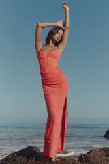 Carmella Coral Embellished Hand Beaded Maxi Dress