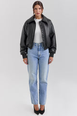 Sante Black Vegan Leather Bomber Jacket