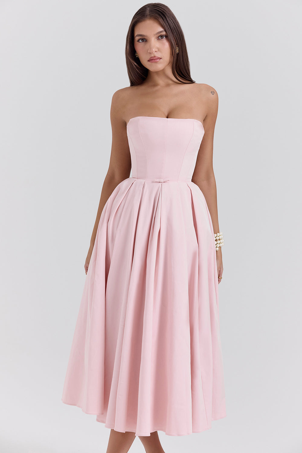 Contessa Parisian Pink Strapless Corset Midi Dress