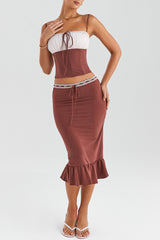 Mistress Rocks Coffee Ruffle Midi Skirt - SALE