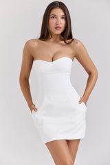Mimi White Strapless Twill Mini Dress
