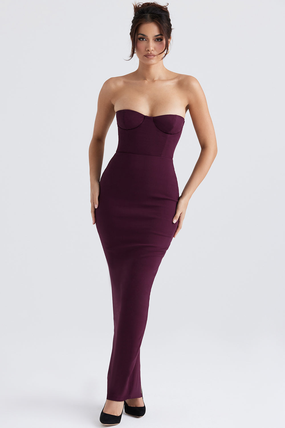 Lucia Grape Strapless Corset Maxi Dress