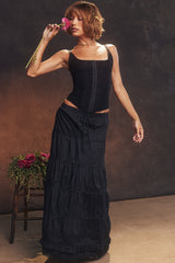 Mistress Rocks Black Panelled Maxi Skirt - SALE