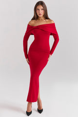 Faith Holly Red Cashmere Blend Midi Skirt