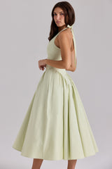 Marilyn Pistachio Cotton Halter Midi Sundress
