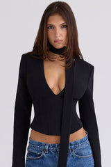 Danya Black Crepe Hourglass Corset Top