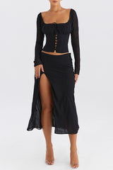 Mistress Rocks Black Embroidered High Split Skirt - SALE