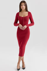 Eliane Red Bodycon Midi Skirt