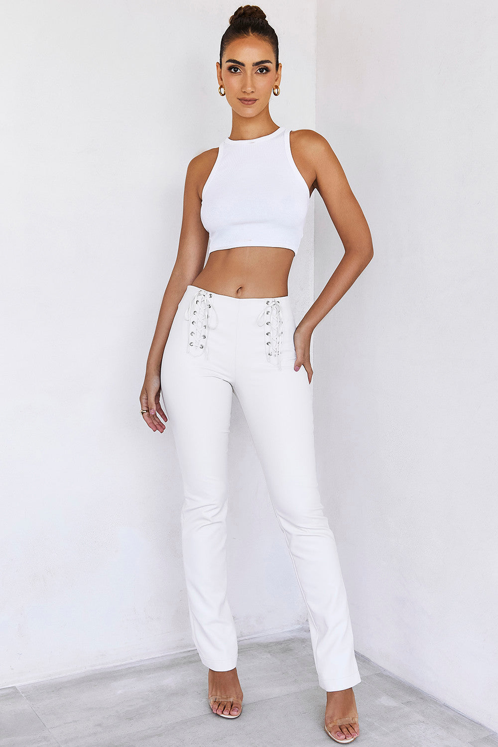 Oh MyMistress Rocks  White Vegan Leather Lace Up Trousers - SALE