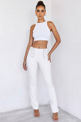 Oh MyMistress Rocks  White Vegan Leather Lace Up Trousers - SALE