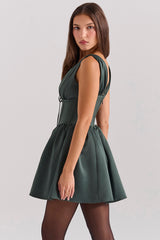 Emmeliette Forest Green Satin Mini Dress