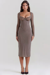 Safran Mocha Corset Midi Dress