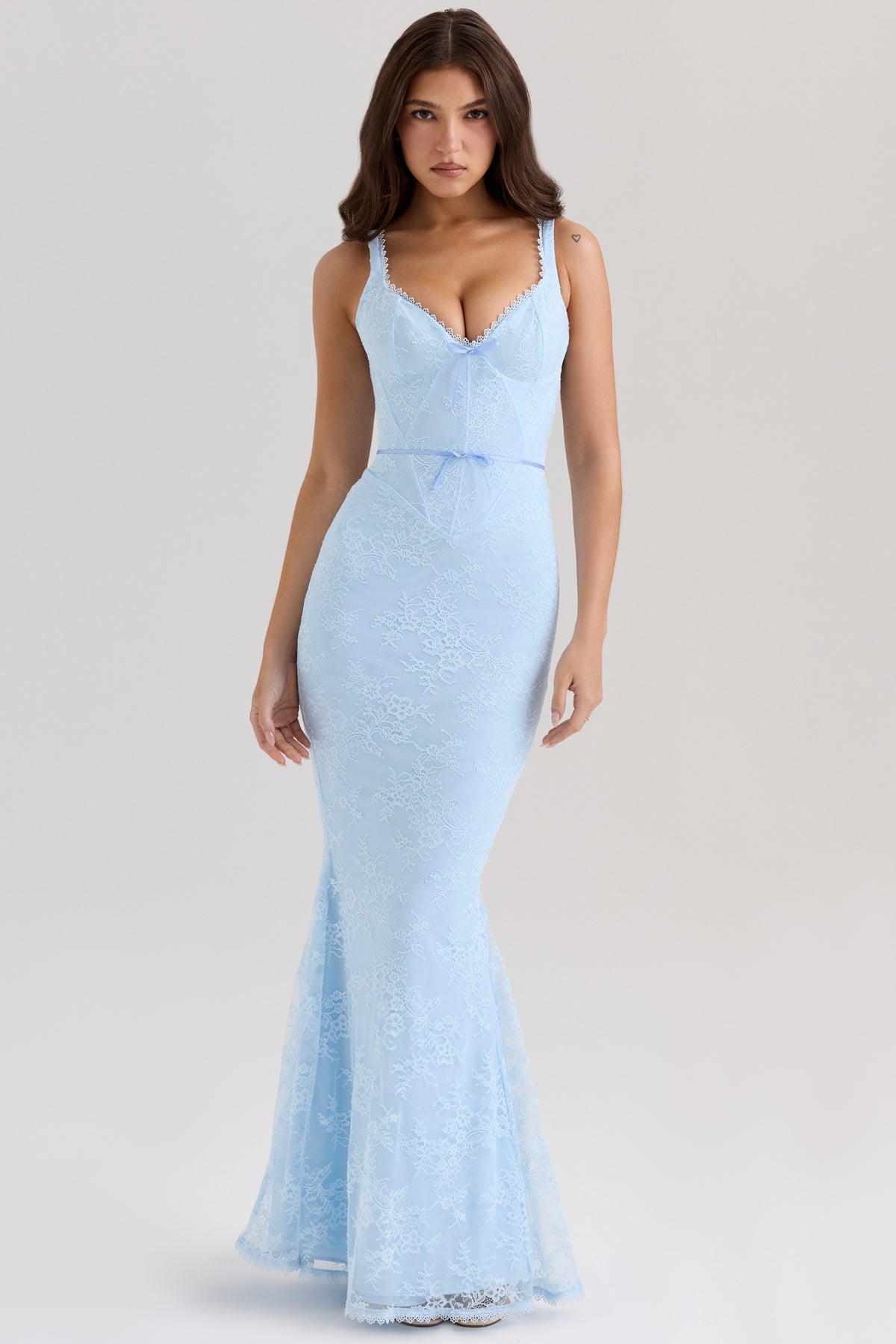 Sarai Blue Lace Godet Maxi Dress