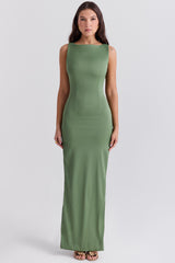 Filomena Olive Boat Neck Maxi Dress