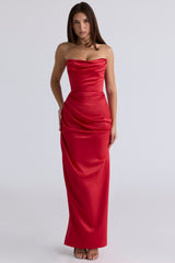 Adrienne Scarlet Satin Strapless Gown