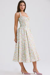 Adabella Pale Blue Meadow Print Cotton Halter Sundress