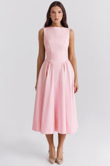 Cindy Ballerina Pink Twill Midi Sundress