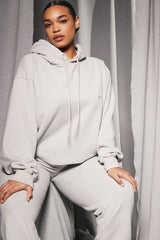 Halo Light Grey Cotton Fleece-Back Oversized Hoodie