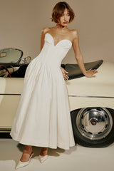 Lady White Strapless Midi Dress