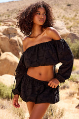 Mistress Rocks Black Broderie Cotton Off Shoulder Top - SALE