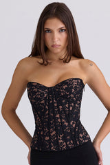 Solaine Black Floral Lace Boned Corset Top