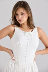 Sienna White Stretch Cotton Lace Up Midi Dress