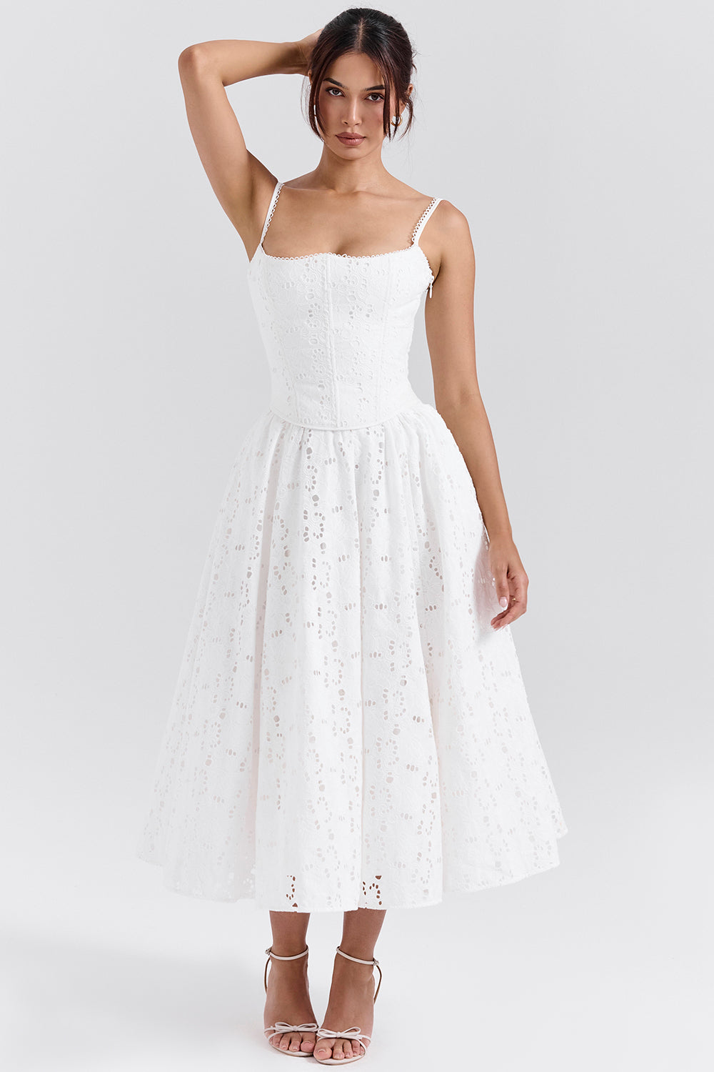 Francine White Broderie Anglais Midi Skirt