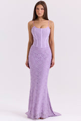 Antonina Orchid Lace Corset Maxi Dress