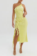 Mistress Rocks Lemon Devore Frill Midi Skirt - SALE