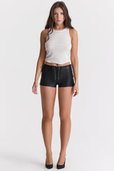 Azora Black Vegan Leather Micro Mini Shorts