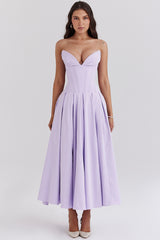 Lady Orchid Twill Strapless Tulle Midi Dress