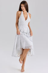 Solada Polka Dot Print Georgette Halter Sundress