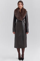 Marcel Brown Faux Fur Trimmed Vegan Leather Coat