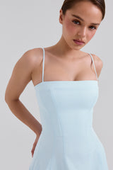 Dolly Soft Blue Stretch Cotton A-Line Midi Sundress