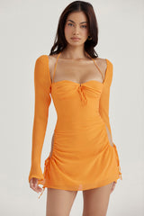 Baby Tangerine Chiffon Halter Mini Dress