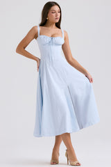 Carmen Soft Blue Cotton Bustier Sundress
