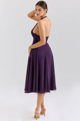 Solada Grape Georgette Halter Sundress