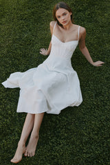 Steffani White Stretch Cotton Midi Sundress