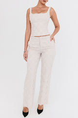 Mistress Rocks Taupe Textured Floral Trousers - SALE