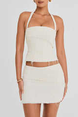 Mistress Rocks Taupe Frayed Tweed Mini Skirt - SALE