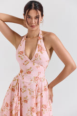 Solada English Vintage Rose Print Georgette Halter Sundress
