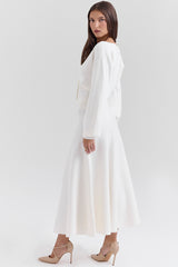 Solara Ivory Wool Mix Flared Midi Skirt