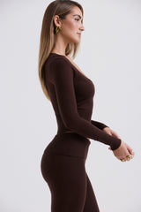 Raquel Chocolate Cashmere Blend Scoop Neck Top - SALE