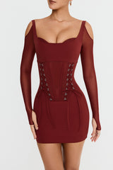 Mistress Rocks Dark Cherry Lace Up Corset Mini Dress - SALE