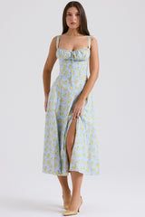 Carmen Soft Blue Vintage Floral Print Cotton Bustier Sundress