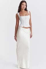 Sydel White Satin Bias Cut Maxi Skirt